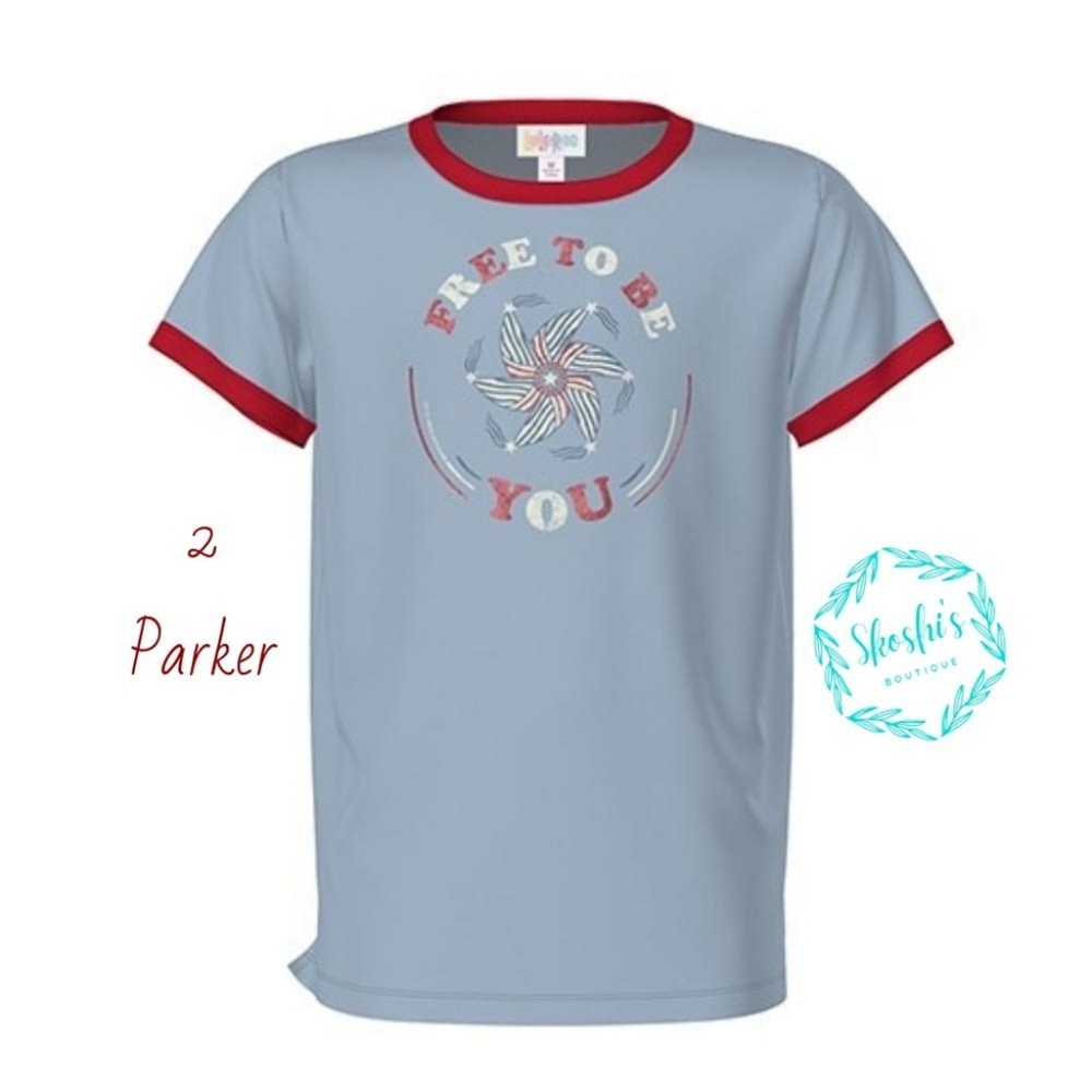LuLaRoe Parker Blue and Red T-Shirt
